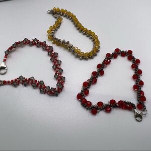 Set of 3 Dainty Crystal-Like Twisted Beaded Bracelets 925 Clasp